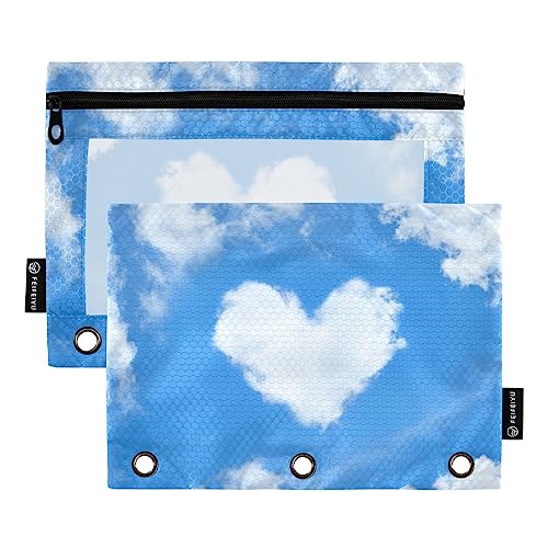 MCHIVER Blue Sky Heart Cloud Pencil Pouch for 3 Ring Binder Pencil Pouches with Zippers Clear Window Binder Pockets Pencil Bags for Work Office Daily 2 Packs von MCHIVER