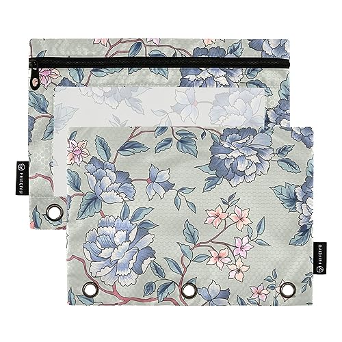 MCHIVER Blumen Bleistiftbeutel für 3 Ringbuch-Bleistiftbeutel, klares Fenster, Bindertaschen, Bleistifttaschen für Arbeit, Büro, Alltag, 2 Packungen von MCHIVER