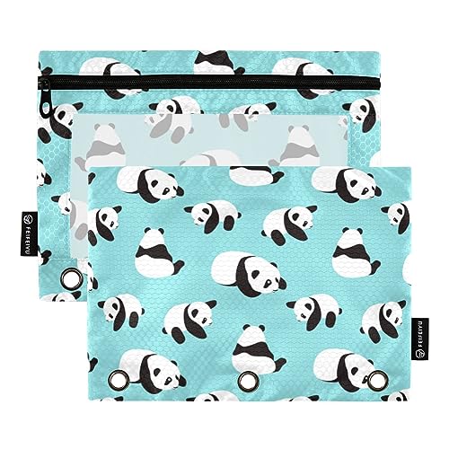 MCHIVER Blur Panda Federmäppchen für 3-Ringbuch-Bleistiftbeutel mit Reißverschlüssen, durchsichtiges Fenster, Bindertaschen, Bleistifttaschen für den täglichen Organizer, Büroarbeit, 2 Packungen von MCHIVER