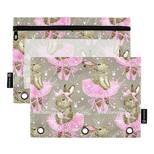 MCHIVER Bunny Ballerina Pencil Pouch for 3 Ring Binder Pencil Pouches with Zippers Clear Window Binder Pockets Pencil Bags for Work Office Daily 2 Packs von MCHIVER