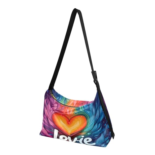 MCHIVER Bunte Hobo-Umhängetasche für Damen und Herren, PU-Leder, Crossbody-Tasche, lässige Tragetasche, Handtasche für Reisen, Einkaufen, Arbeiten, Buntes Liebesherz, Regenbogenfarben, Einheitsgröße von MCHIVER