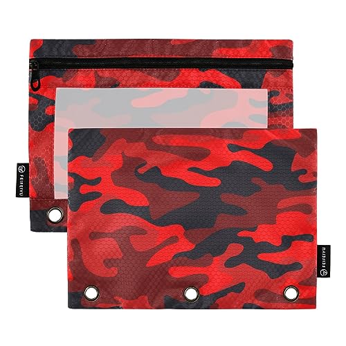 MCHIVER Camouflage Red Pencil Pouch for 3 Ring Binder Pencil Pouches with Zippers Clear Window Binder Pockets Pencil Bags for Daily Organzier Office Work 2 Packs von MCHIVER