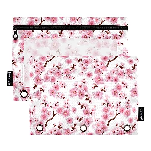 MCHIVER Cherry Blossom Pink Pencil Pouch for 3 Ring Binder Pencil Pouches with Zippers Clear Window Binder Pockets Pencil Bags for Work Daily Office 2 Packs von MCHIVER