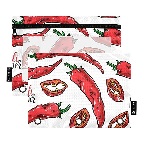 MCHIVER Chili Peppers Federmäppchen für 3-Ringbuch-Bleistiftbeutel mit Reißverschlüssen, durchsichtiges Fenster, Bindertaschen, Bleistifttaschen für den täglichen Organizer, Büroarbeit, 2 Packungen von MCHIVER