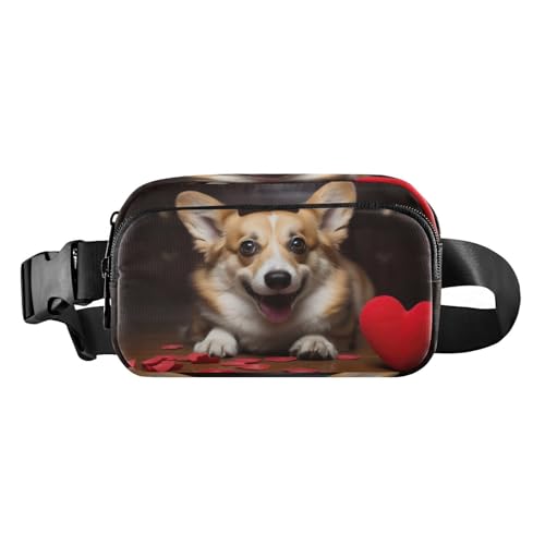 MCHIVER Corgi Gürteltasche für Damen und Herren, mit Herzmotiv, modisch, mit verstellbarem Riemen, Hüfttasche für Outdoor, Shopping, Reisen, Mehrfarbig, Large von MCHIVER