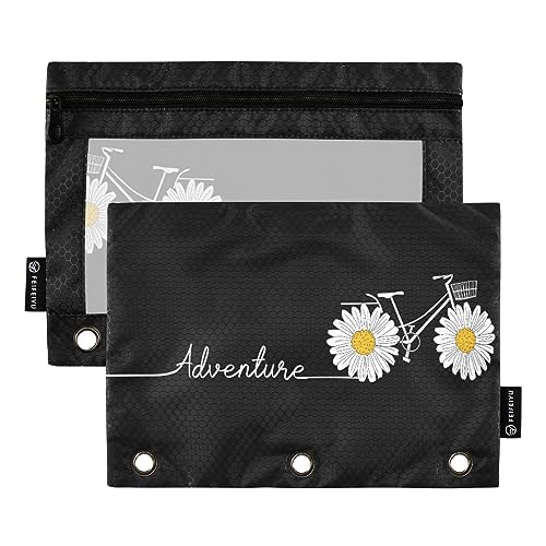 MCHIVER Daisy Bike Pencil Pouch for 3 Ring Binder Pencil Pouches with Zippers Clear Window Binder Pockets Pencil Bags for Office Work Daily Organzier 2 Packs von MCHIVER