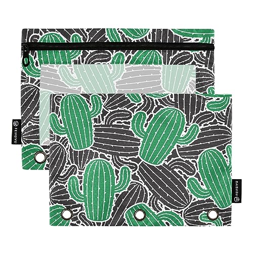 MCHIVER Desert Cactus Flower Pencil Pouch for 3 Ring Binder Pencil Pouches with Zippers Clear Window Binder Pockets Pencil Bags for Work Office Daily Organzier 2 Packs von MCHIVER