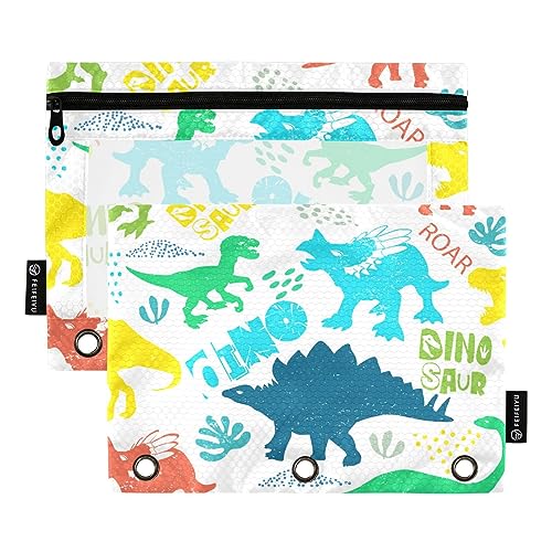 MCHIVER Dino Pencil Pouch for 3 Ring Binder Pencil Pouches with Zippers Clear Window Binder Pockets Pencil Bags for Office Work Daily Organzier 2 Packs von MCHIVER