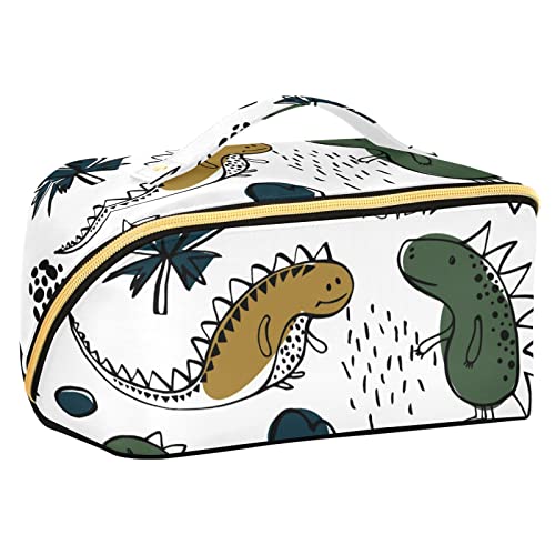 MCHIVER Dinosaurier-Kosmetiktasche mit großem Fassungsvermögen, für Frauen und Mädchen, offene flache Make-up-Taschen für Make-up-Werkzeuge, Kosmetikartikel, tragbare Kulturbeutel, Organizer-Tasche, Mehrfarbig, Large von MCHIVER