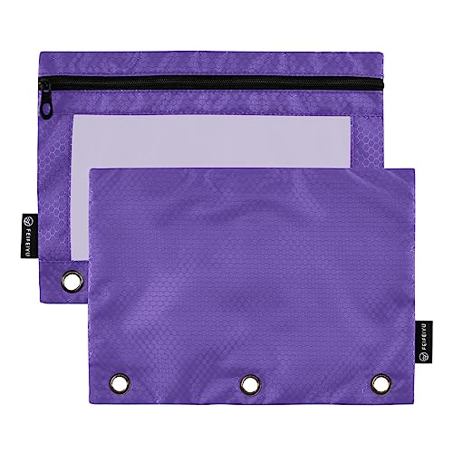 MCHIVER Dunkelviolettes Federmäppchen für 3-Ringbuch-Bleistiftbeutel mit Reißverschlüssen, durchsichtiges Fenster, Bindertaschen, Bleistiftbeutel für Arbeit, Alltag, Organizer, Büro, 2 Packungen von MCHIVER