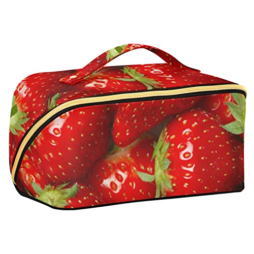 MCHIVER Erdbeeren Große Kapazität Reise-Kosmetiktasche für Frauen Mädchen, offene flache Make-up-Taschen für den täglichen Gebrauch, Hautpflege-Pinsel, tragbare Kulturbeutel-Organizer-Tasche, Mehrfarbig, Large von MCHIVER