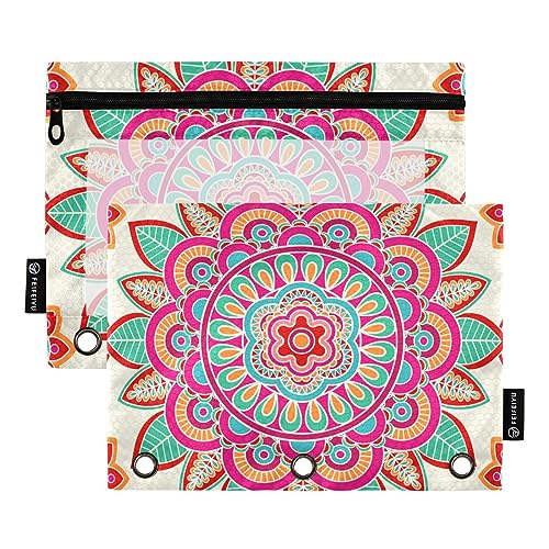 MCHIVER Ethnic Boho Mandala Pencil Pouch for 3 Ring Binder Pencil Pouches with Zippers Clear Window Binder Pockets Pencil Bags for Organzier Office Work Daily 2 Packs von MCHIVER