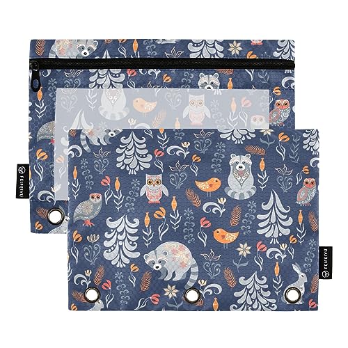 MCHIVER Fall Forest Owls Federmäppchen für 3-Ringbuch-Bleistiftbeutel mit Reißverschlüssen, durchsichtiges Fenster, Bindertaschen, Bleistifttaschen für den täglichen Organizer, Büroarbeit, 2 Packungen von MCHIVER