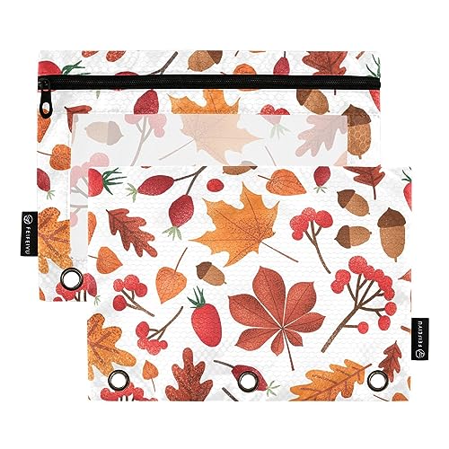 MCHIVER Fall Leaves Pencil Pouch for 3 Ring Binder Pencil Pouches with Zippers Clear Window Binder Pockets Pencil Bags for Work Daily Office Adults 2 Packs von MCHIVER