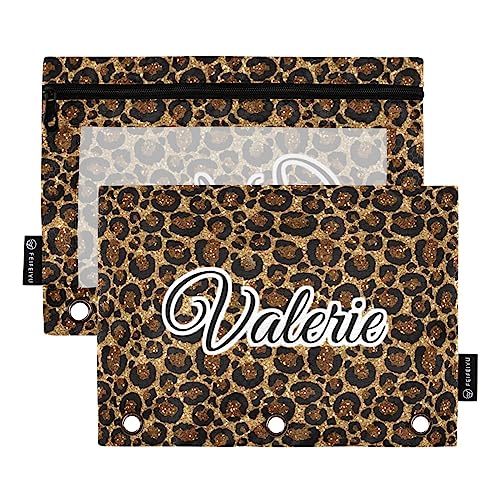 MCHIVER Fashion Leopards Personalisiertes Federmäppchen für 3-Ringbücher, personalisierbar mit Reißverschluss, durchsichtiges Fenster, Bindertaschen, Bleistifttaschen für Arbeit, Büro, Alltag, von MCHIVER