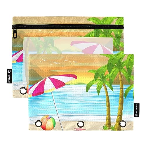 MCHIVER Federmäppchen mit Cartoon-Regenschirm, Strand-Bleistiftbeutel für 3-Ringbuch-Bleistiftbeutel mit Reißverschlüssen, durchsichtiges Fenster, Bindertaschen, Bleistifttaschen für Organizer, Büro, von MCHIVER