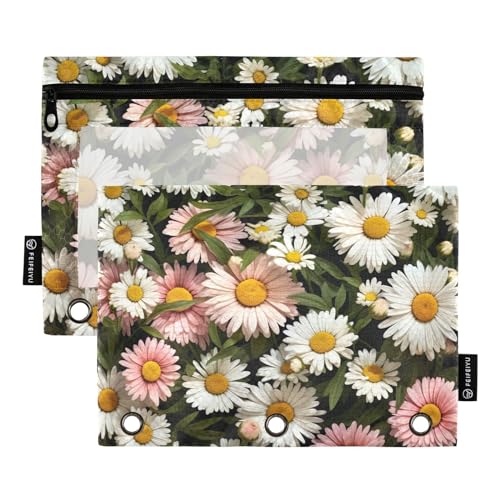 MCHIVER Federmäppchen mit Gänseblümchen-Motiv, für 3-Ringbinder, Bleistiftbeutel mit Reißverschluss, transparentes Fenster, Bindertaschen, Bleistiftbeutel für den täglichen Organizer, Büroarbeit, 2 von MCHIVER