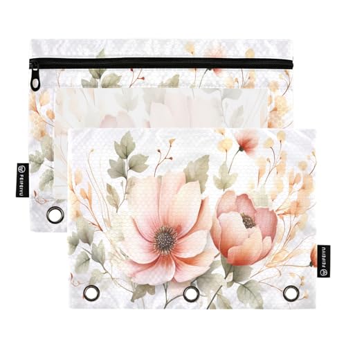 MCHIVER Federmäppchen mit Magnolien-Blume, für 3-Ringbinder, Bleistiftbeutel mit Reißverschlüssen, transparentes Fenster, Bindertaschen, Bleistifttaschen für Arbeit, Büro, Alltag, 2 Packungen von MCHIVER