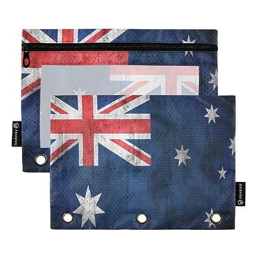 MCHIVER Federmäppchen mit australischer Flagge, für 3-Ringbuch-Bleistiftbeutel mit Reißverschlüssen, durchsichtiges Fenster, Bindertaschen, Bleistifttaschen für Arbeit, Alltag, Büro, 2 Packungen von MCHIVER