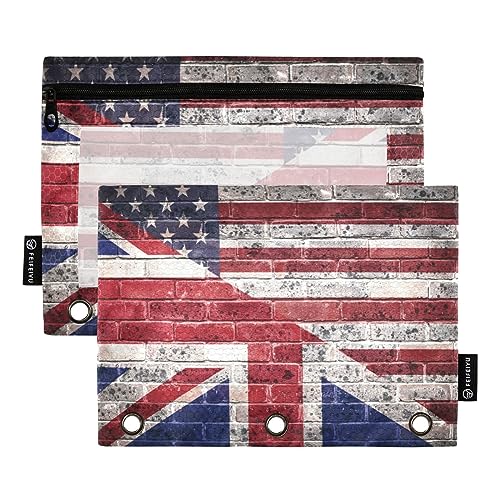 MCHIVER Federmäppchen mit britischer Amerika-Flagge für 3-Ringbuch-Bleistiftbeutel mit Reißverschlüssen, durchsichtiges Fenster, Bindertaschen, Bleistifttaschen für Arbeit, Büro, täglicher Organizer, von MCHIVER