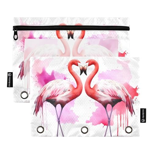 MCHIVER Flamingo Federmäppchen für 3-Ringbinder, Bleistiftbeutel mit Reißverschlüssen, transparentes Fenster, Bindertaschen, Bleistifttaschen für Arbeit, Alltag, Büro, 2 Packungen von MCHIVER