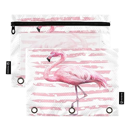 MCHIVER Flamingo Pencil Pouch for 3 Ring Binder Pencil Pouch with Zippers Clear Window Binder Pockets Pencil Bags for Work Daily Organzier Office 2 Packs von MCHIVER