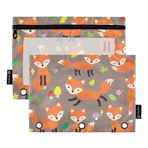 MCHIVER Foxes Federmäppchen für 3-Ringbuch-Bleistiftbeutel mit Reißverschlüssen, durchsichtiges Fenster, Bindertaschen, Bleistifttaschen für Arbeit, Alltag, Organizer, Büro, 2 Packungen von MCHIVER