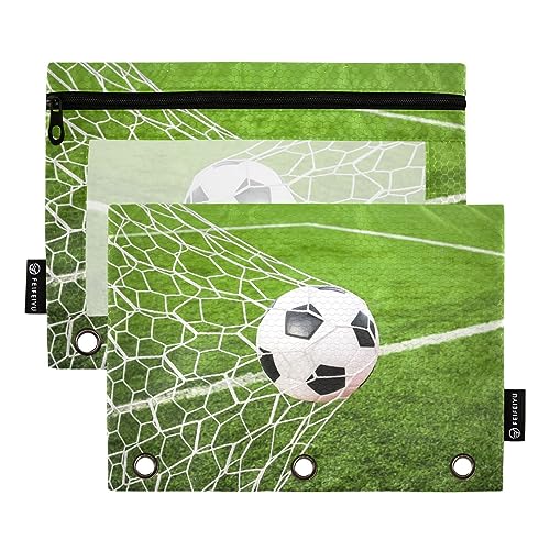 MCHIVER Fußball-Bleistiftbeutel für 3-Ringbuch-Bleistiftbeutel mit Reißverschlüssen, durchsichtiges Fenster, Bindertaschen, Bleistifttaschen für Organizer, Büro, Arbeit, täglich, 2 Packungen von MCHIVER