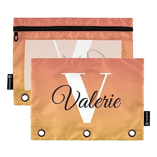 MCHIVER Gelb Orange Farbverlauf Personalisiertes Federmäppchen für 3-Ringbuch Benutzerdefinierte Ihren Namen Bleistiftbeutel mit Reißverschlüssen Klarsichtfenster Binder Taschen Bleistifttaschen für von MCHIVER