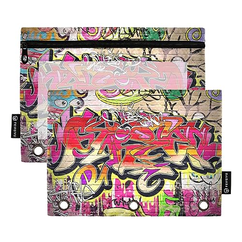 MCHIVER Graffiti Wall Pencil Pouch for 3 Ring Binder Pencil Pouches with Zippers Clear Window Binder Pockets Pencil Bags for Work Office Daily 2 Packs von MCHIVER