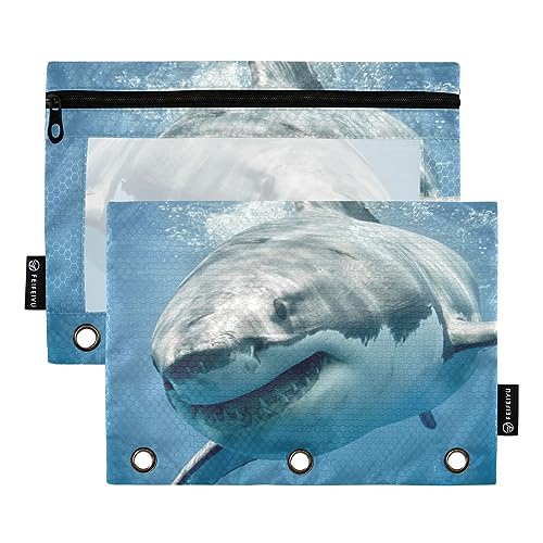 MCHIVER Great White Shark Pencil Pouch for 3 Ring Binder Pencil Pouches with Zippers Clear Window Binder Pockets Pencil Bags for Daily Organzier Office Work 2 Packs von MCHIVER