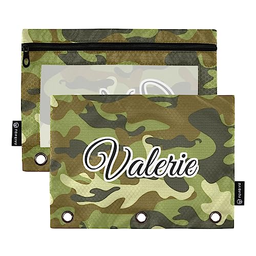 MCHIVER Grüne Camouflage, personalisiertes Federmäppchen für 3-Ringbücher, personalisierbar mit Reißverschluss, durchsichtiges Fenster, Bindertaschen, Bleistifttaschen für Organizer, Büro, Arbeit, von MCHIVER