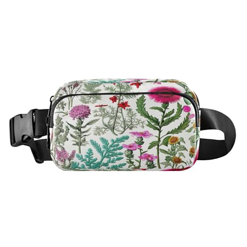 MCHIVER Gürteltasche mit rosa Blumen und Kräutern, für Damen und Herren, modische Gürteltasche, mit verstellbarem Riemen, Bauchtasche für Radfahren, Laufen, Wandern, Mehrfarbig, Large von MCHIVER