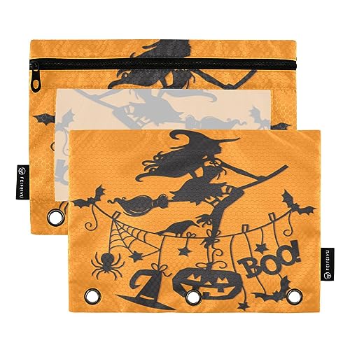 MCHIVER Halloween Boo Federmäppchen für 3-Ringbuch-Bleistiftbeutel mit Reißverschlüssen, durchsichtiges Fenster, Bindertaschen, Bleistifttaschen für Büro, Arbeit, täglicher Organizer, 2 Packungen von MCHIVER