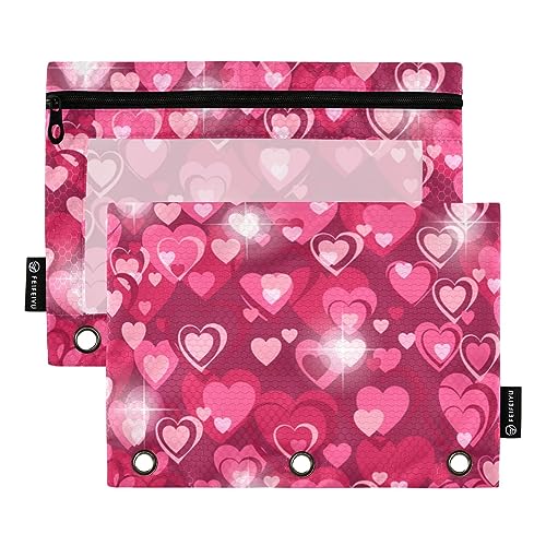 MCHIVER Heart Valentine Pencil Pouch for 3 Ring Binder Pencil Pouches with Zippers Clear Window Binder Pockets Pencil Bags for Work Daily Office Adults 2 Packs von MCHIVER