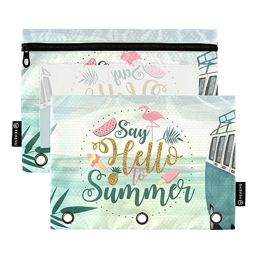 MCHIVER Hello Summer Poster Beach Pencil Pouch for 3 Ring Binder Pencil Pouches with Zippers Clear Window Binder Pockets Pencil Bags for Office Daily Work 2 Packs von MCHIVER