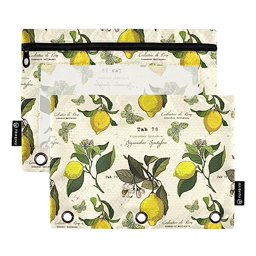 MCHIVER Lemon Tree Federmäppchen für 3-Ringbuch-Bleistiftbeutel mit Reißverschlüssen, durchsichtiges Fenster, Bindertaschen, Bleistifttaschen für Organizer, Büro, Arbeit, täglich, 2 Packungen von MCHIVER