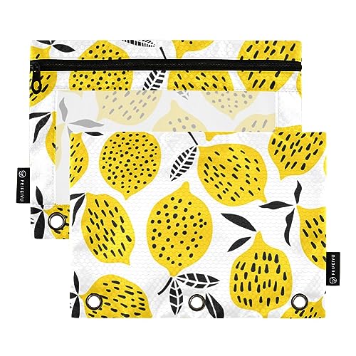 MCHIVER Lemons Federmäppchen für 3-Ringbuch-Bleistiftbeutel mit Reißverschlüssen, durchsichtiges Fenster, Bindertaschen, Bleistifttaschen für Arbeit, Alltag, Organizer, Büro, 2 Packungen von MCHIVER