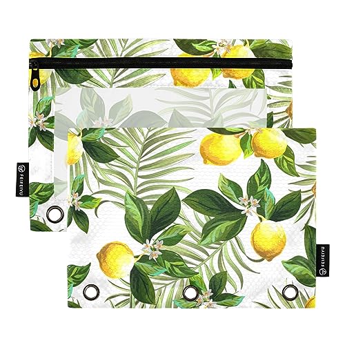 MCHIVER Lemons Federmäppchen für 3-Ringbuch-Bleistiftbeutel mit Reißverschlüssen, durchsichtiges Fenster, Bindertaschen, Bleistifttaschen für Büro, tägliche Arbeit, 2 Packungen von MCHIVER