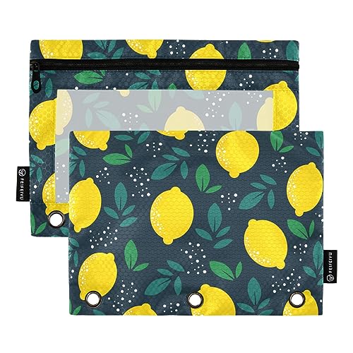 MCHIVER Lemons Federmäppchen für 3-Ringbuch-Bleistiftbeutel mit Reißverschlüssen, durchsichtiges Fenster, Bindertaschen, Bleistifttaschen für Erwachsene, Arbeit, Alltag, Büro, 2 Packungen von MCHIVER