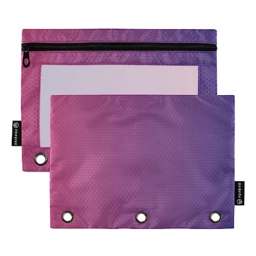 MCHIVER Lila Blau Farbverlauf Bleistift Tasche für 3 Ringbuch-Bleistiftbeutel mit Reißverschlüssen Klarsichtfenster Binder Taschen Bleistift Taschen für Arbeit Alltag Büro 2 Packungen von MCHIVER