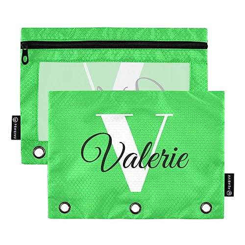 MCHIVER Neon Green Personalisiertes Federmäppchen für 3-Ringbücher, personalisierbar mit Reißverschlüssen, durchsichtiges Fenster, Bindertaschen, Bleistifttaschen für Büro, Arbeit, Alltag, Organizer, von MCHIVER