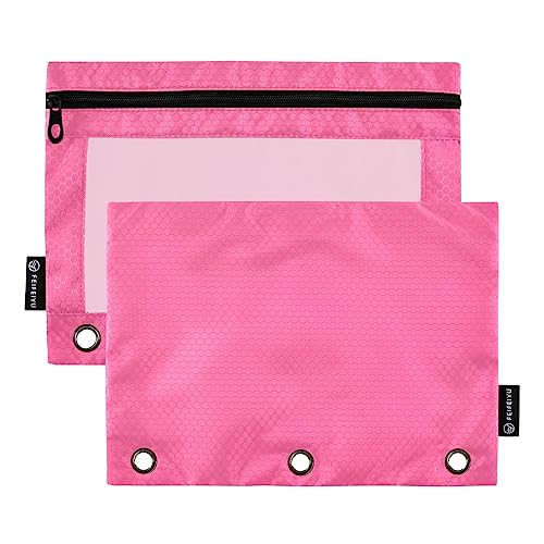 MCHIVER Neon Pink Pencil Pouch for 3 Ring Binder Pencil Pouches with Zippers Clear Window Binder Pockets Pencil Bags for Organzier Office Work Daily 2 Packs von MCHIVER