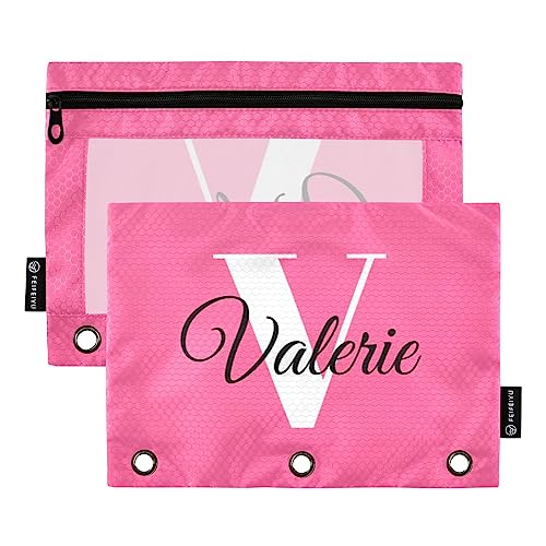 MCHIVER Neon Pink Personalisiertes Federmäppchen für 3-Ringbücher, personalisierbar mit Reißverschluss, transparentes Fenster, Bindertaschen, Bleistifttaschen für Arbeit, Alltag, Organizer, Büro, 2 von MCHIVER