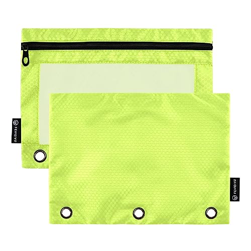 MCHIVER Neon Yellow Pencil Pouch for 3 Ring Binder Pencil Pouches with Zippers Clear Window Binder Pockets Pencil Bags for Work Daily Office 2 Packs von MCHIVER