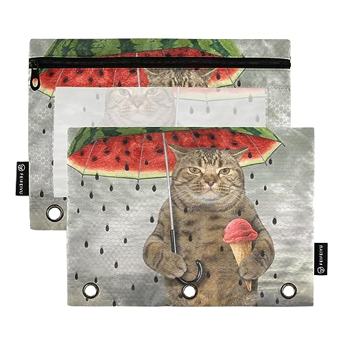 MCHIVER Niedliches Katzen-Regenschirm-Bleistiftetui für 3-Ring-Binder-Bleistiftbeutel mit Reißverschlüssen, durchsichtiges Fenster, Bindertaschen, Bleistifttaschen für Arbeit, Alltag, Büro, von MCHIVER