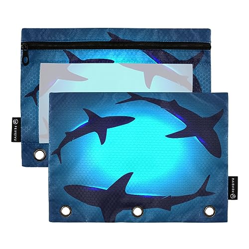 MCHIVER Ocean Shark Blue Pencil Pouch for 3 Ring Binder Pencil Pouches with Zippers Clear Window Binder Pockets Pencil Bags for Work Office Daily 2 Packs von MCHIVER