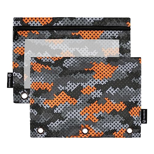 MCHIVER Orange Camouflage Pencil Pouch for 3 Ring Binder Pencil Pouches with Zippers Clear Window Binder Pockets Pencil Bags for Organzier Office Work Daily 2 Packs von MCHIVER