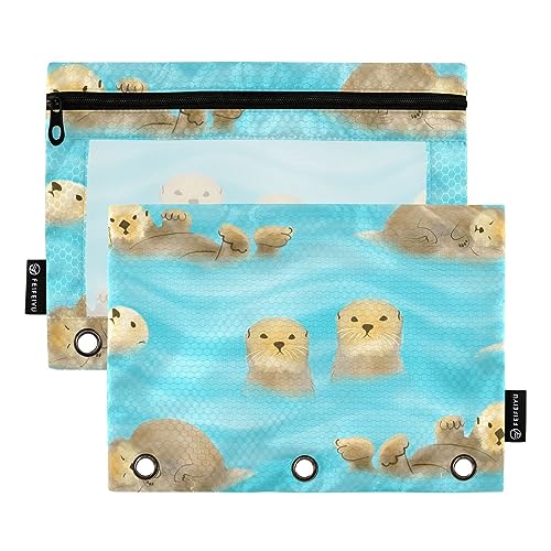 MCHIVER Otters Federmäppchen für 3-Ringbuch-Bleistiftbeutel mit Reißverschlüssen, durchsichtiges Fenster, Bindertaschen, Bleistifttaschen für Organizer, Büro, Arbeit, täglich, 2 Packungen von MCHIVER