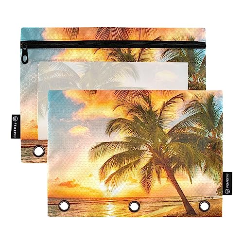 MCHIVER Palms Beach Pencil Pouch for 3 Ring Binder Pencil Pouches with Zippers Clear Window Binder Pockets Pencil Bags for Adults Work Daily Office 2 Packs von MCHIVER